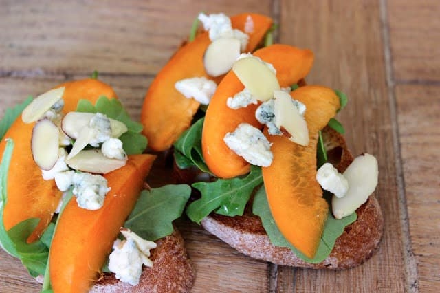 stone fruit and cheese crostini