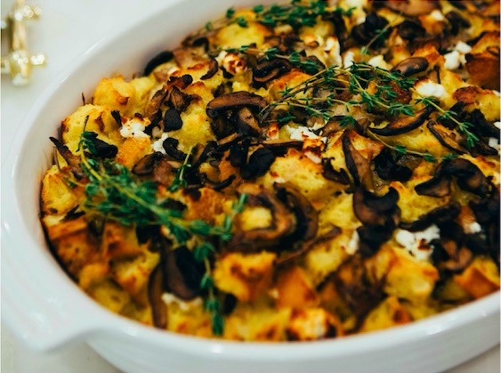 Breakfast Strata with Caramelized Onion, Mushrooms, and Thyme