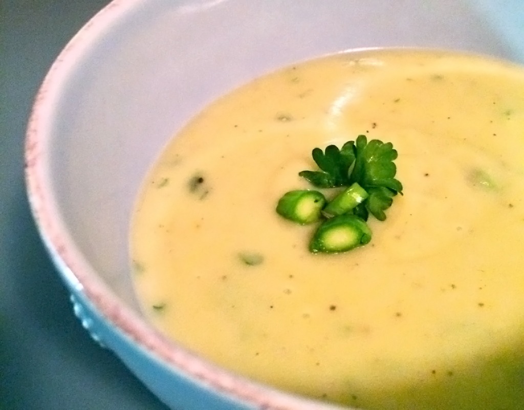 Potato Leek Soup with Slivered Asparagus