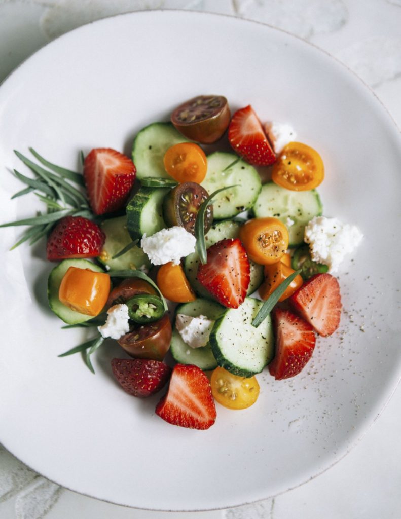 Strawberry and Sun Gold Tomato Salad with Honey-Lime Citronette