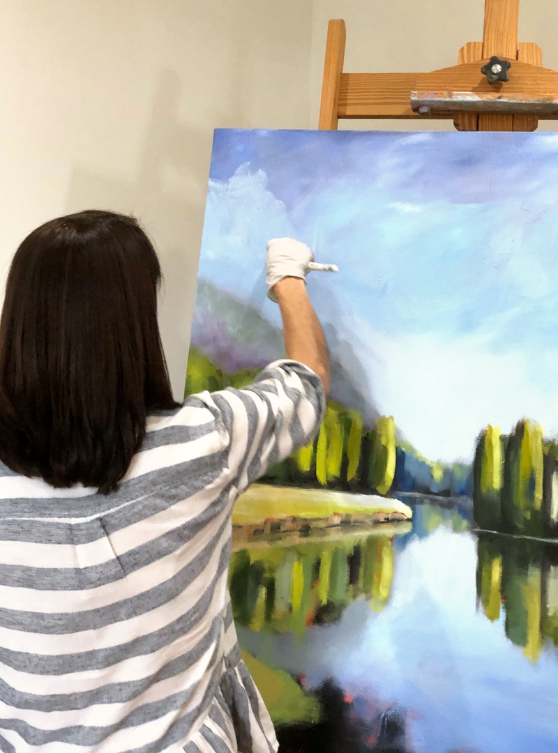Wendy Bilas Painting in her Studio