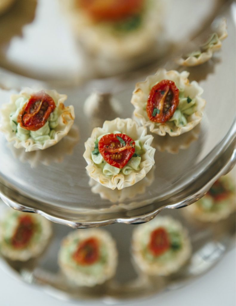Pastry Cups with Roasted Tomato and Avocado Chive Crema