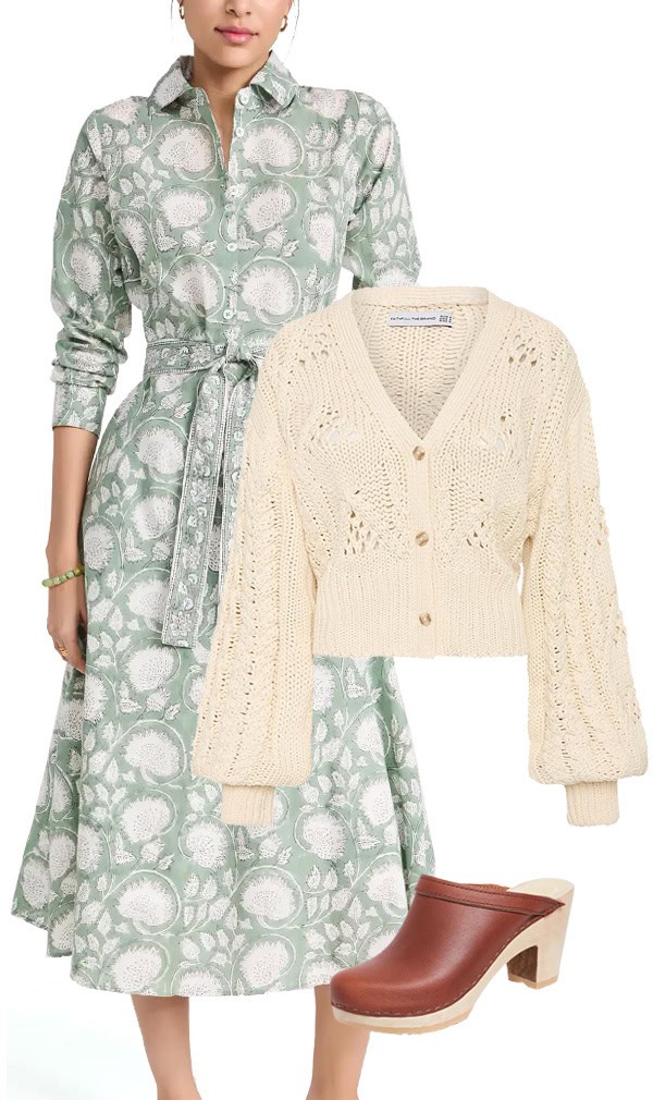 Midi Dress Layered with Cardigan
