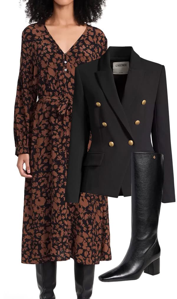 Midi Dress Layered with Blazer for Fall