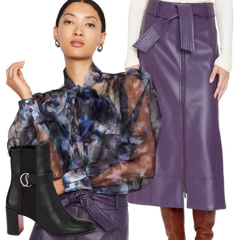 festive look with vegan leather skirt